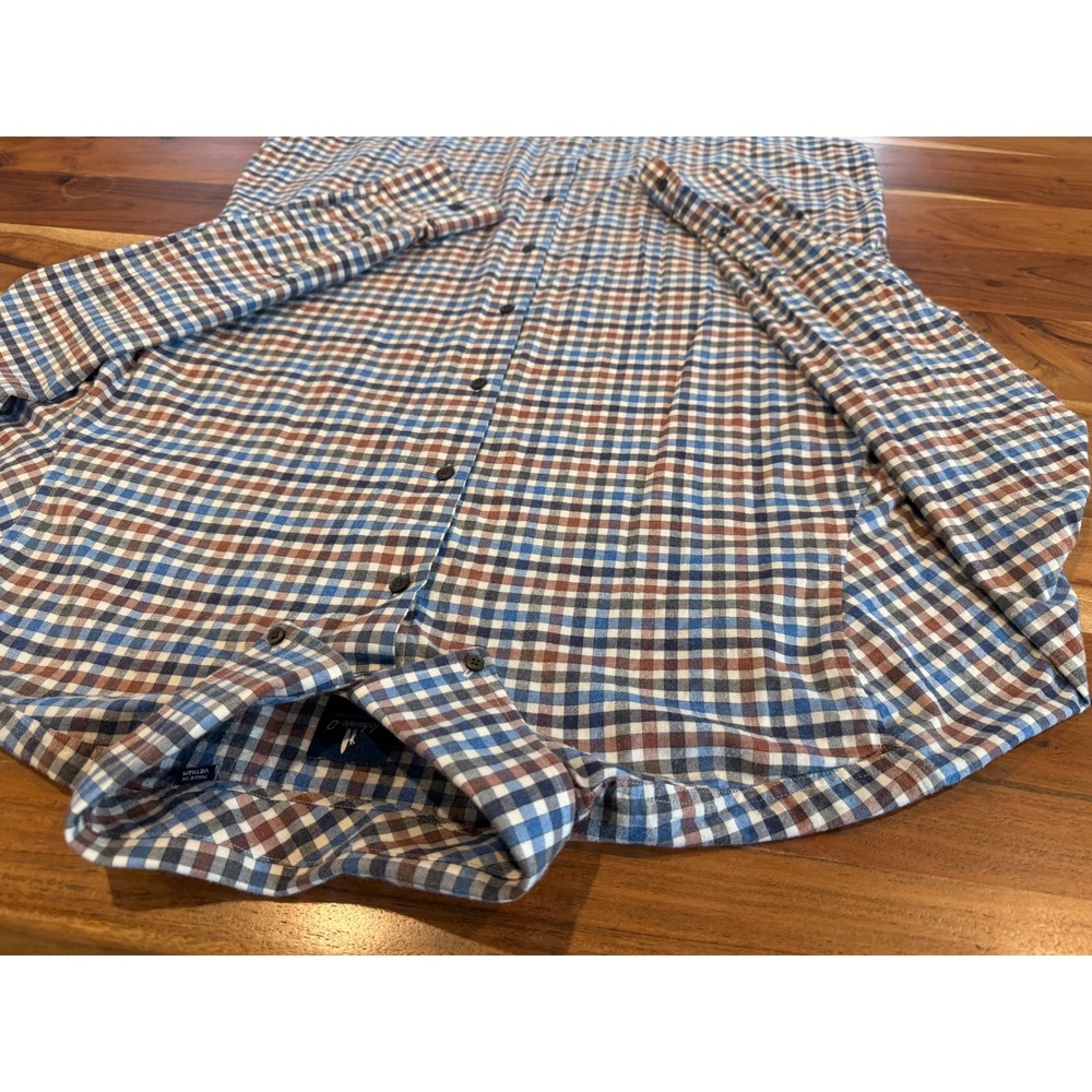 Johnnie-O Mens XL Blue Brown Gingham Check Long Sleeve Button Down Shirt Tencel